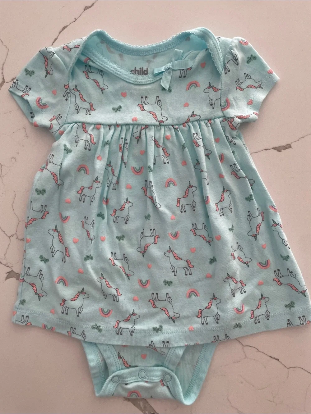Unicorn Print Baby Dress Bodysuit